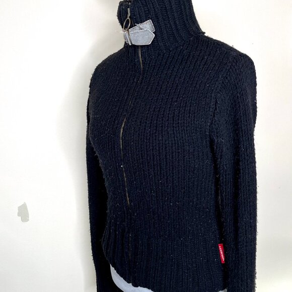 Miss Sixty Faux Fur Lined Sweater Jacket Size Medium Black Gray Wool Thermal S - Picture 8 of 11